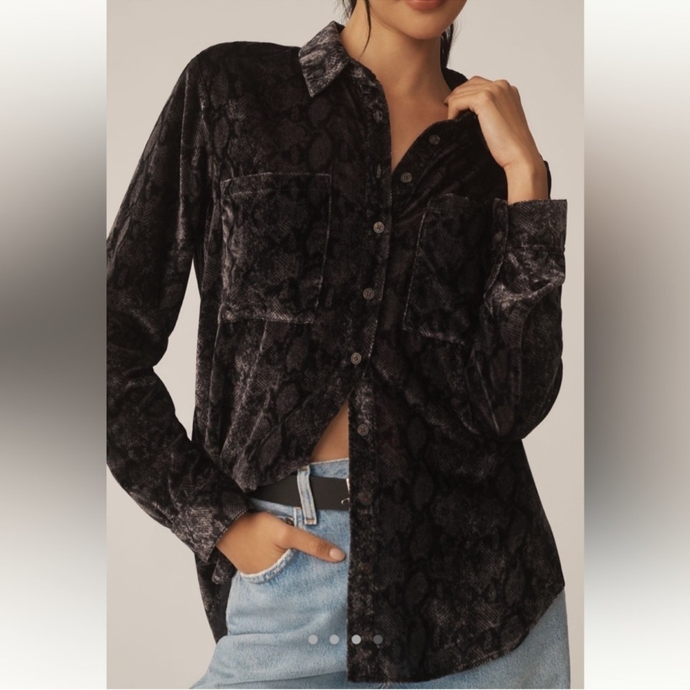 Anthropologie Pilcro Hadley Black Velvet Relaxed Buttondown Shirt NWT XS